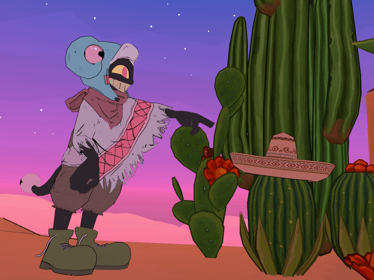 Pointing at the funny cactus